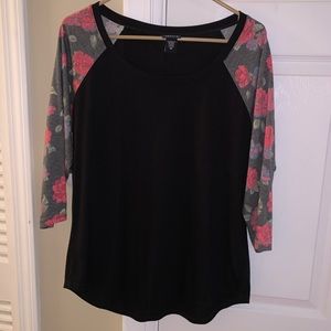 Black and flowers raglan top
